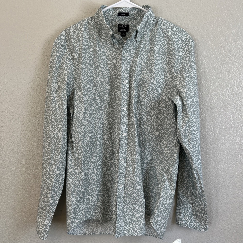 J Crew Dress Shirt Slim Untucked Floral Button Up Flex Washed Mens Sz Large